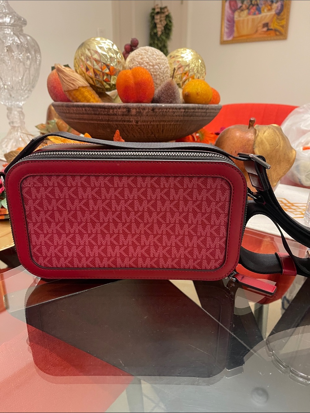 Michael Kors Red MK Logo crossbody camera Bag